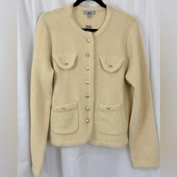 J.Crew Butter Cream Merino & Alpaca Wool Mix Button Up Sweater/Jacket Large MWT - Picture 4 of 8